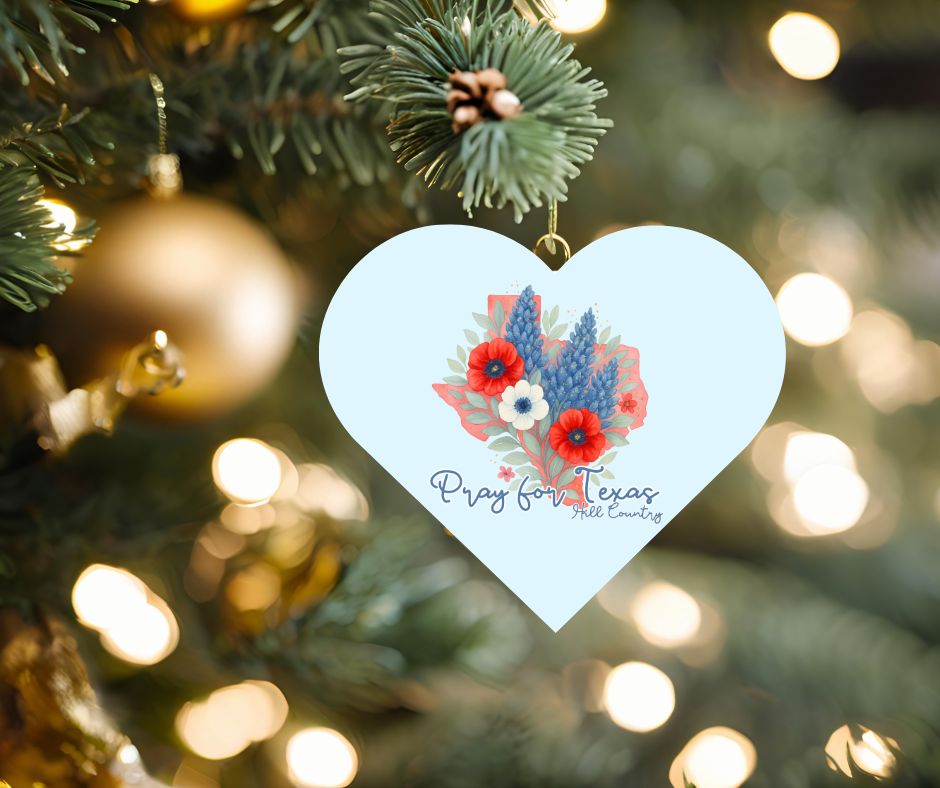 Pray for Texas- Ceramic Christmas Tree Ornament – Heart or Round-Shaped 2.89"