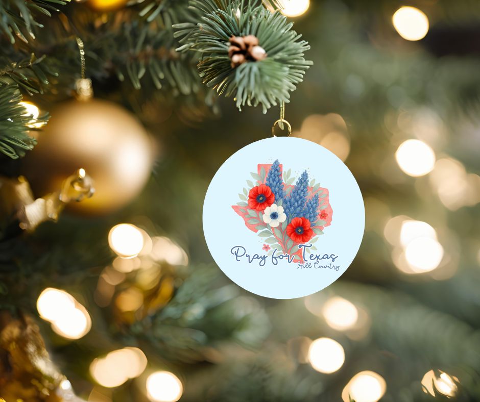 Pray for Texas- Ceramic Christmas Tree Ornament – Heart or Round-Shaped 2.89"
