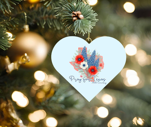 Pray for Texas- Ceramic Christmas Tree Ornament – Heart or Round-Shaped 2.89"